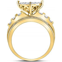 GND 10K Yellow Gold Heart Cluster Engagement Ring with Pave-Set Round and Channel-Set Baguette Diamonds - 1.0 Carat Total Diamond Weight