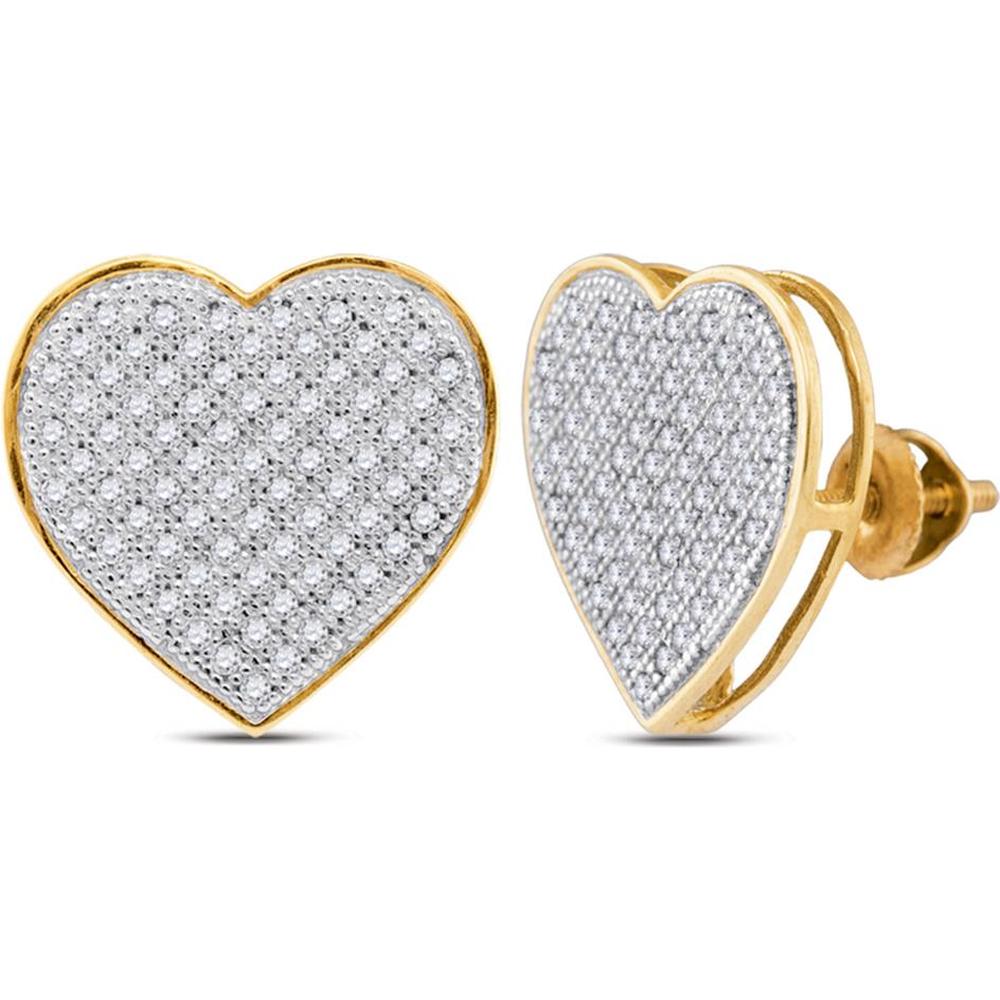 GND 10K Yellow Gold Heart Earrings with Pave-Set Round Diamonds - 0.50 Carat Total Diamond Weight