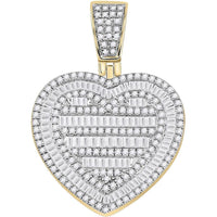 GND 10K Yellow Gold Heart Pendant with Baguette and Round Diamonds - 1.33 Carat Total Diamond Weight