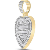 GND 10K Yellow Gold Heart Pendant with Baguette and Round Diamonds - 1.33 Carat Total Diamond Weight
