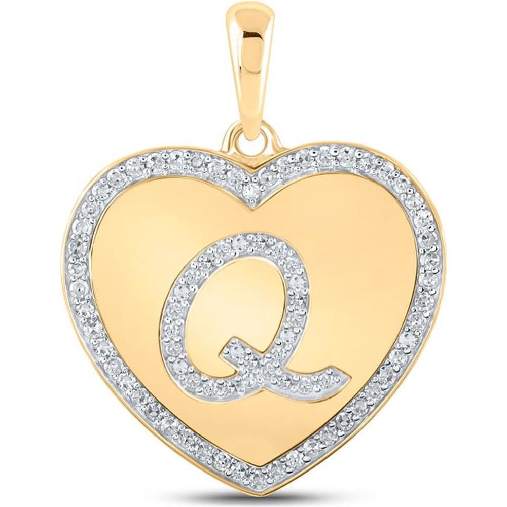 GND 10K Yellow Gold Heart Pendant with Pave-Set Round Diamonds - 0.22 Carat Total Diamond Weight