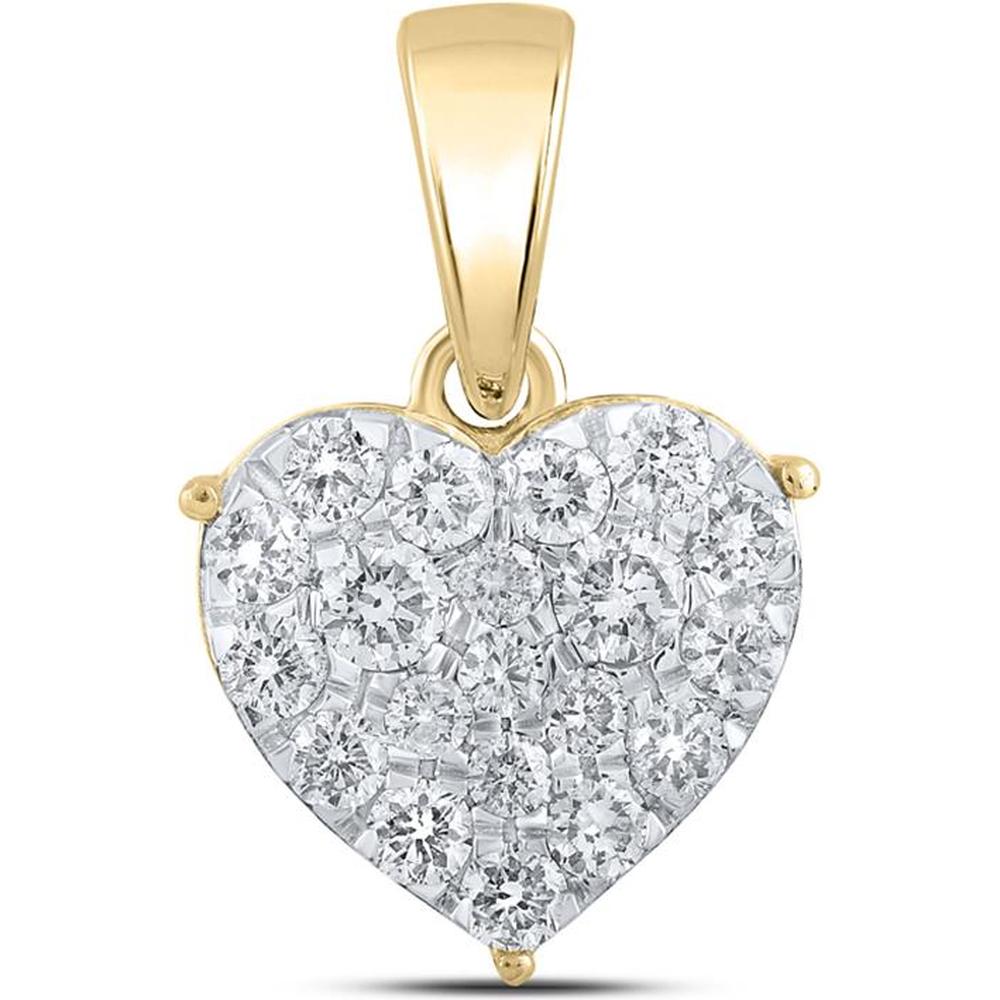GND 10K Yellow Gold Heart Pendant with Pave-Set Round Diamonds - 1/2 Carat Total Diamond Weight