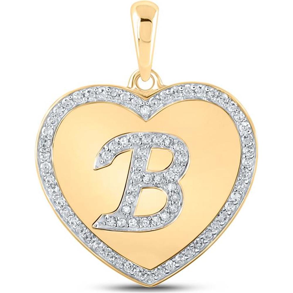 GND 10K Yellow Gold Heart Pendant with Pavé-Set Round Diamonds and "B" Initial - 0.27 Carat Total Diamond Weight