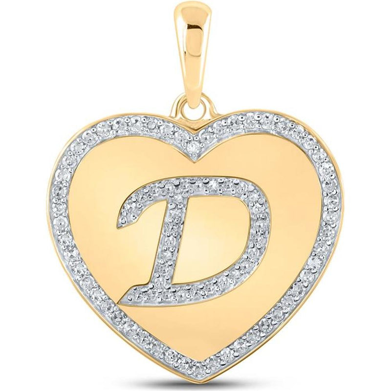 GND 10K Yellow Gold Heart Pendant with Pave-Set Round Diamonds and Personalized "D" Initial - 1/4 Total Carat Weight