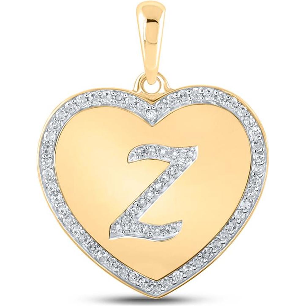 GND 10K Yellow Gold Heart Pendant with Pave-Set Round Diamonds and Z Initial - 1/4 Carat Total Diamond Weight