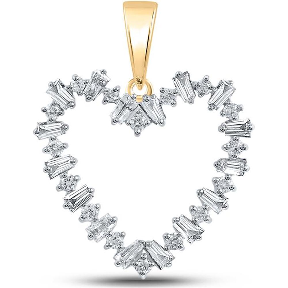 GND 10K Yellow Gold Heart Pendant with Prong-Set Baguette and Round Diamonds - 0.33 Carat Total Diamond Weight