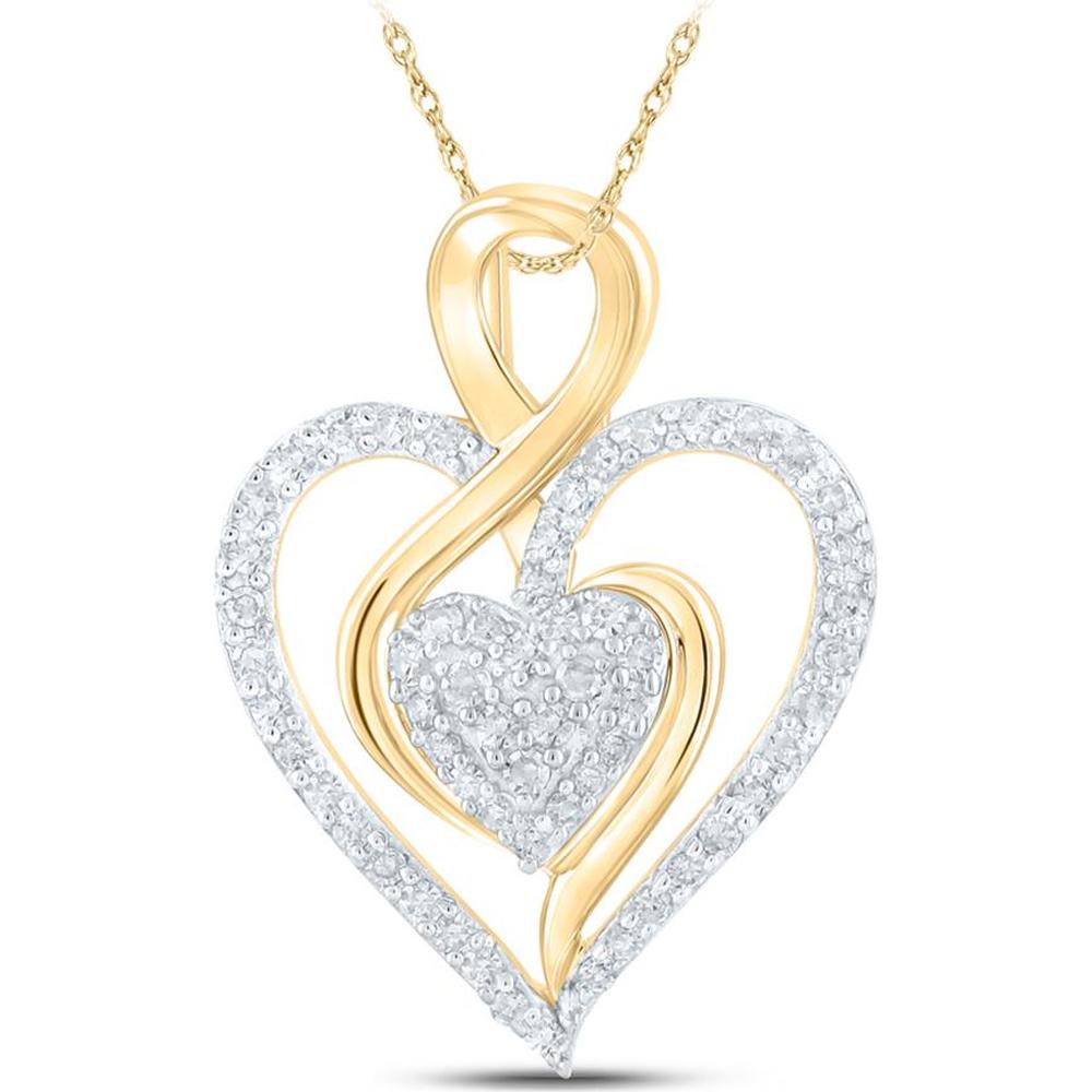 GND 10K Yellow Gold Heart Pendant with Prong-Set Round Diamonds - 0.25 Carat Total Diamond Weight