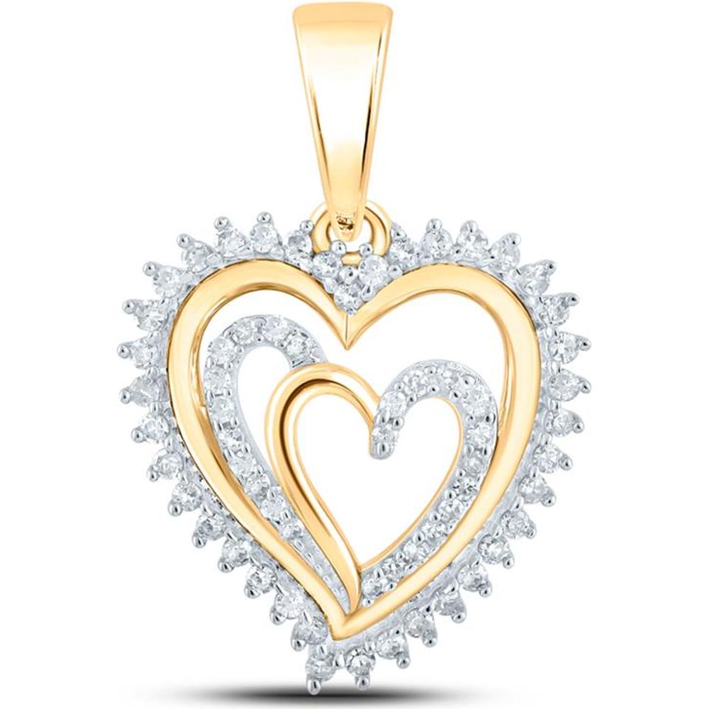 GND 10K Yellow Gold Heart Pendant with Prong-Set Round Diamonds - 1/4 Carat Total Diamond Weight