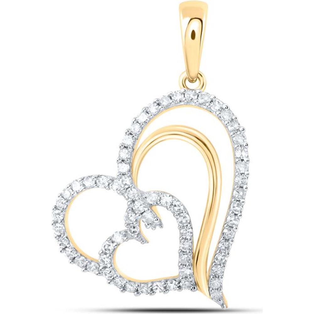 GND 10K Yellow Gold Heart Pendant with Prong-Set Round Diamonds - 3/8 Carat Total Diamond Weight