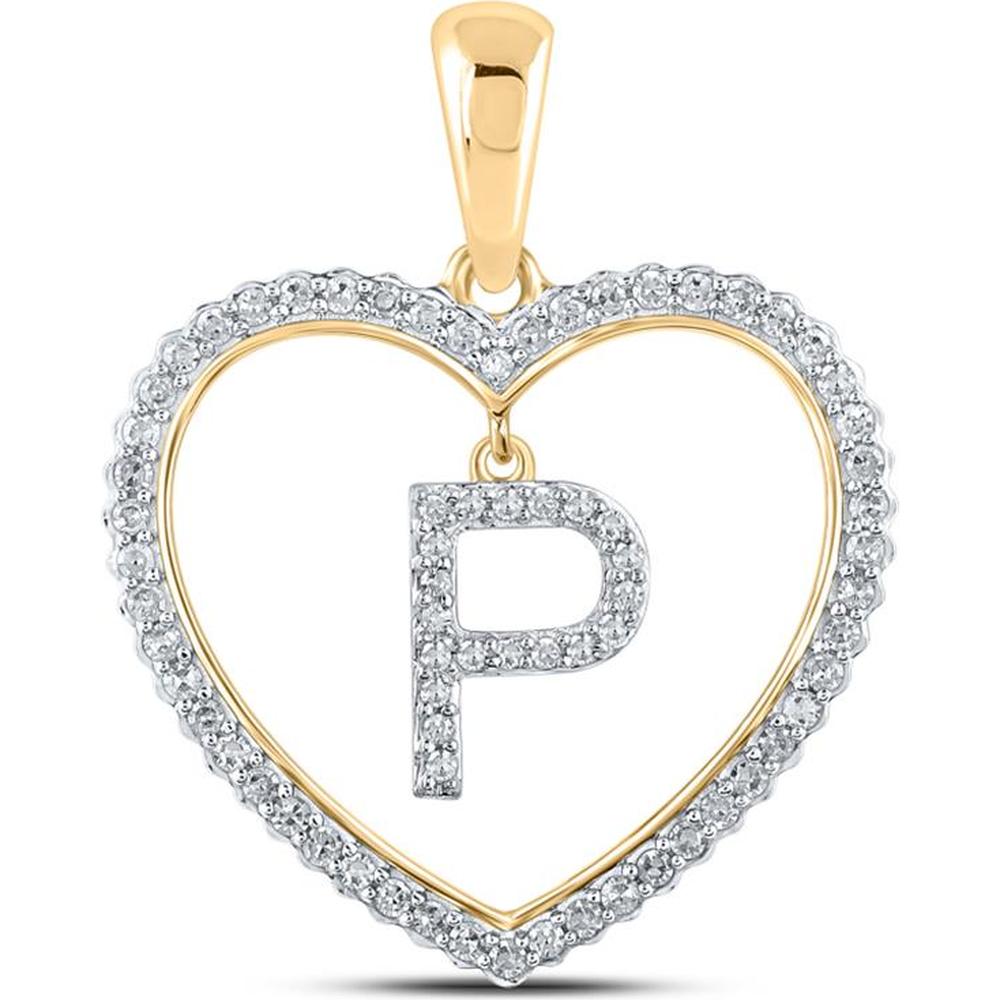 GND 10K Yellow Gold Heart Pendant with Prong-Set Round Diamonds and Initial 'P' - 1/4 Carat Total Diamond Weight