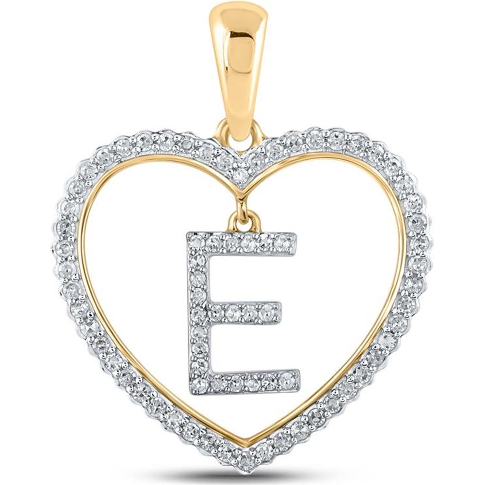 GND 10K Yellow Gold Heart Pendant with Prong-Set Round Diamonds and Suspended Letter "E" - 0.27 Carat Total Diamond Weight