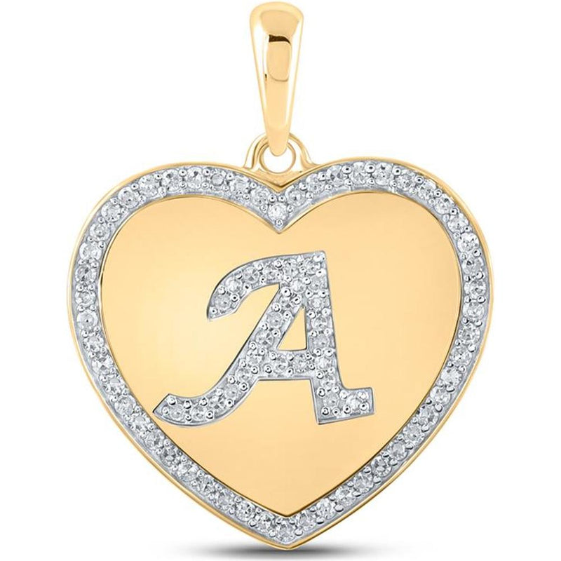 GND 10K Yellow Gold Heart Pendant with Round Pave-Set Diamonds and Personalized Letter A - 1/4 Total Carat Weight