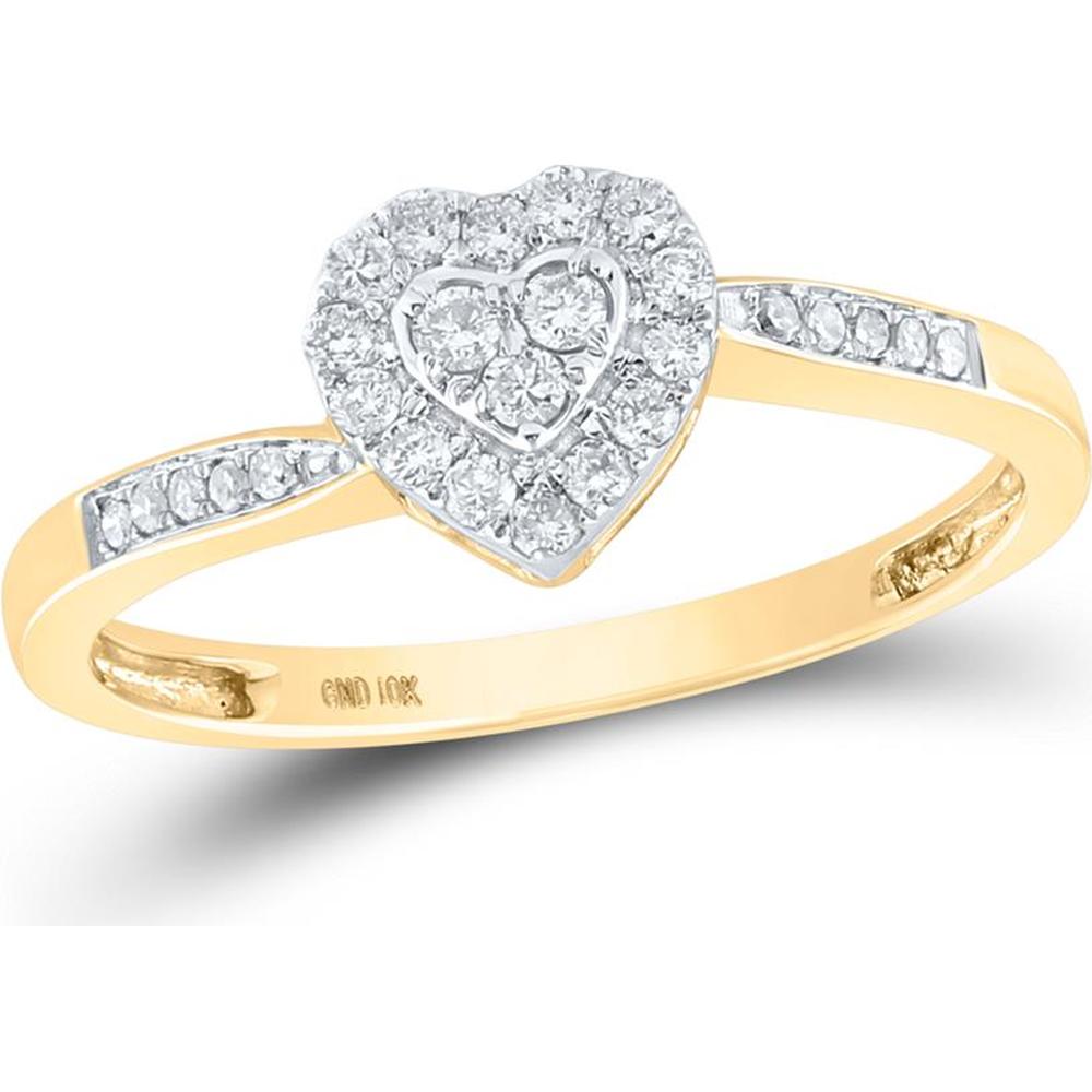 GND 10K Yellow Gold Heart Ring with Pave-Set Round Diamonds - 1/4 Carat Total Diamond Weight
