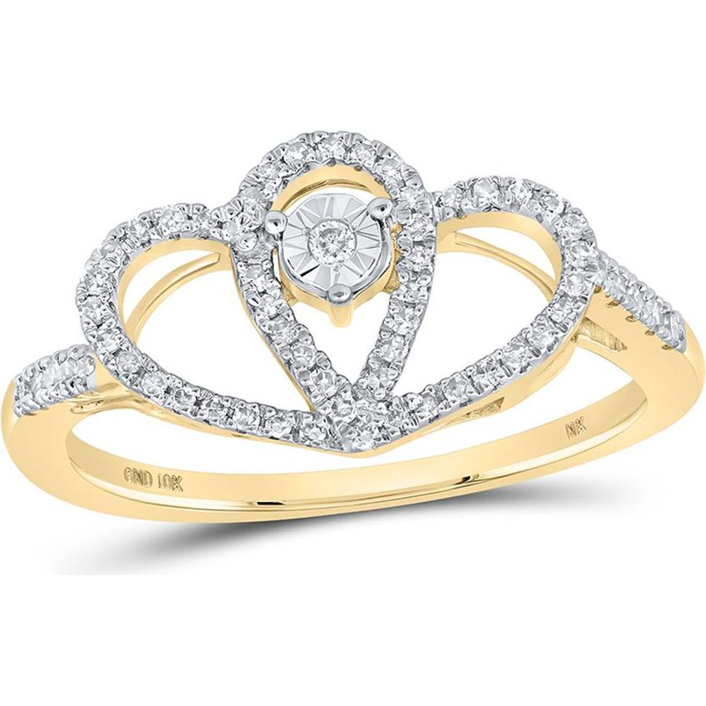 GND 10K Yellow Gold Heart Ring with Prong-Set Round Diamond Center and Pave-Set Diamonds - 1/5 Total Carat Weight