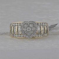 GND 10K Yellow Gold Heart-Shaped Bridal Engagement Ring with Round and Baguette Diamonds - 1.00 Carat Total Diamond Weight