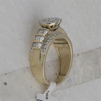 GND 10K Yellow Gold Heart-Shaped Bridal Engagement Ring with Round and Baguette Diamonds - 1.00 Carat Total Diamond Weight