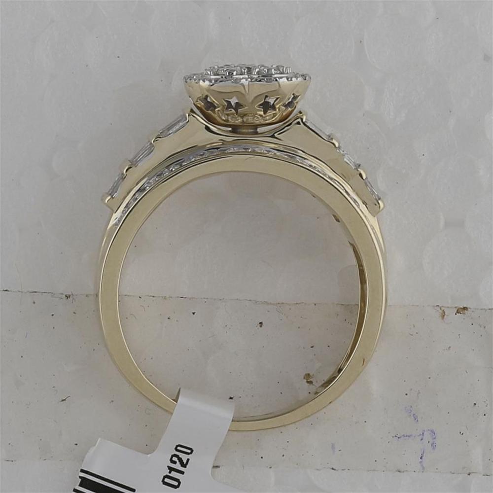 GND 10K Yellow Gold Heart-Shaped Bridal Engagement Ring with Round and Baguette Diamonds - 1.00 Carat Total Diamond Weight