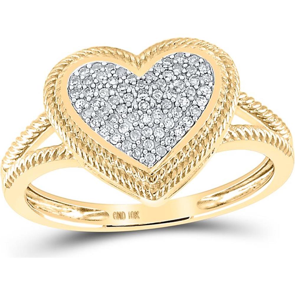 GND 10K Yellow Gold Heart-Shaped Cluster Ring with Pave-Set Round Diamonds - 1/6 Carat Total Diamond Weight