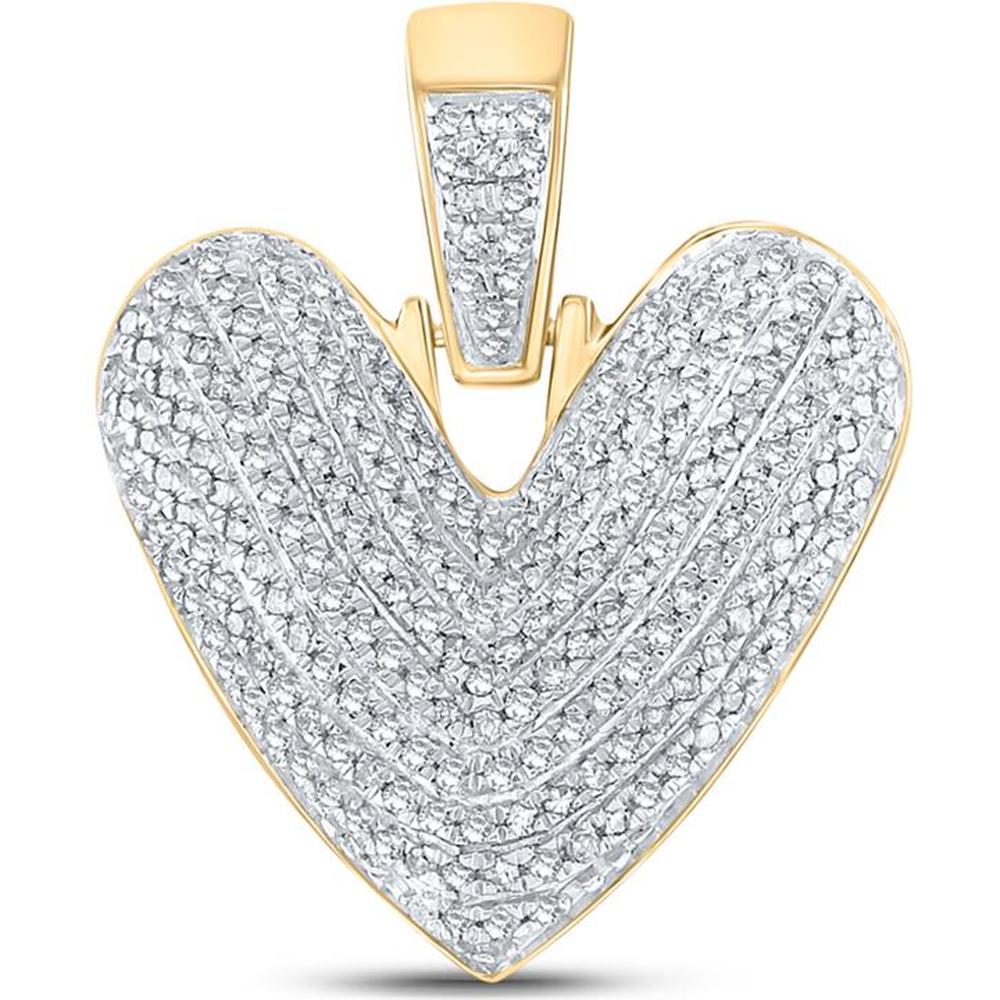GND 10K Yellow Gold Heart-Shaped Pendant with Pave-Set Round Diamonds - 0.60 Carat Total Diamond Weight