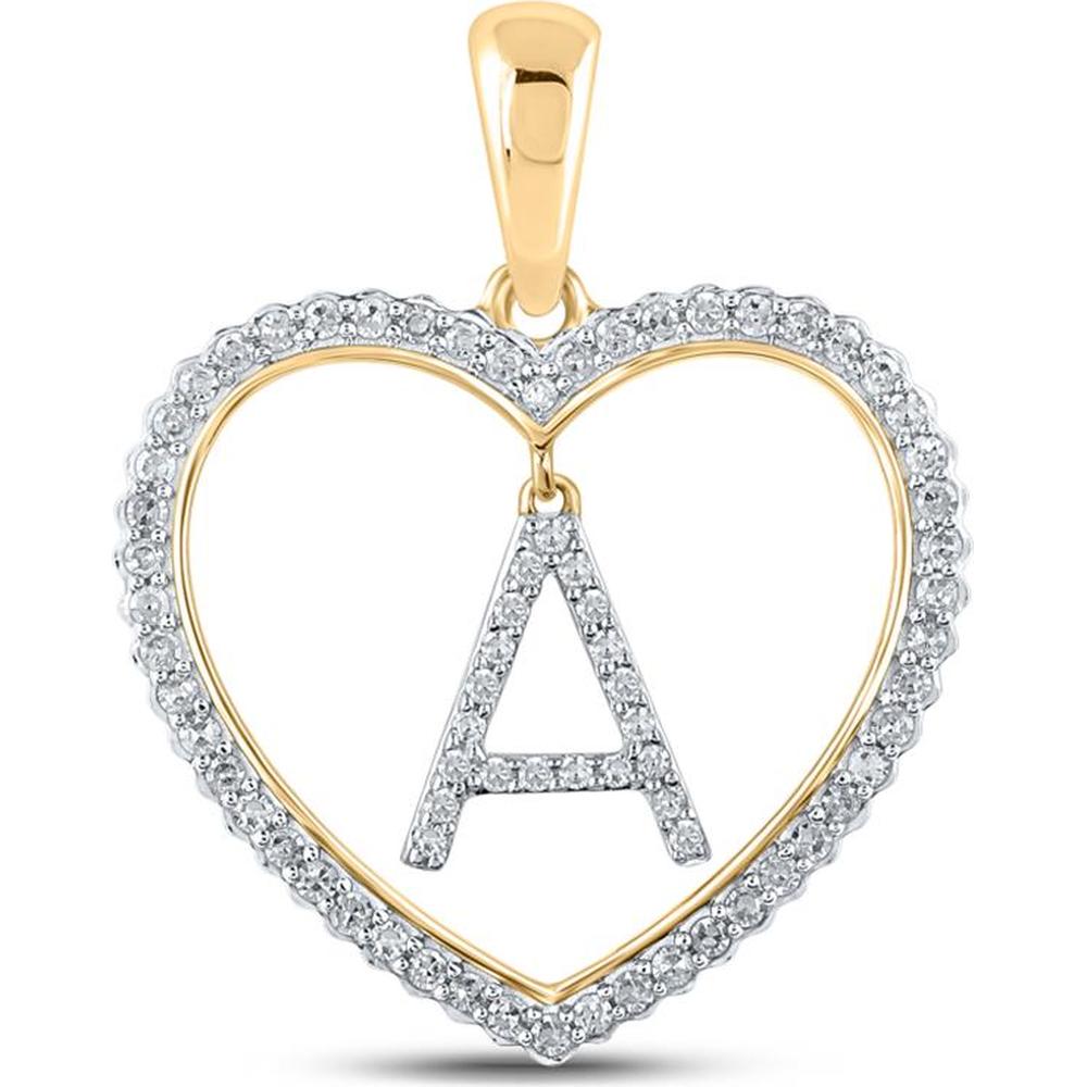 GND 10K Yellow Gold Heart-Shaped Pendant with Prong-Set Round Diamonds and Initial "A" - 1/4 Carat Total Diamond Weight