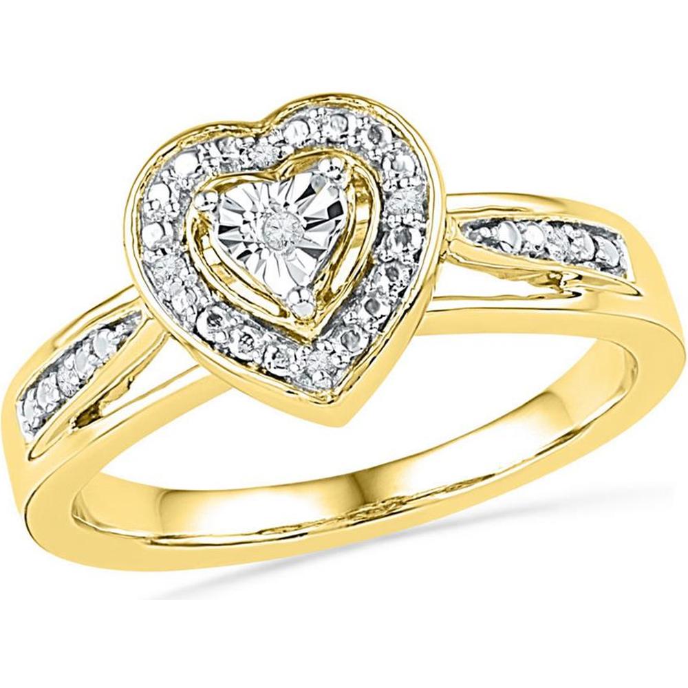 GND 10K Yellow Gold Heart-Shaped Ring with Illusion-Set Round Diamond - 0.03 Carat Total Diamond Weight