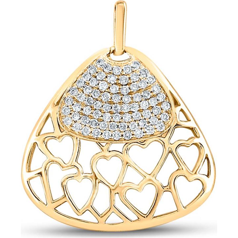 GND 10K Yellow Gold Heart Triangle Pendant with Prong-Set Round Diamonds - 1/2 Carat Total Diamond Weight