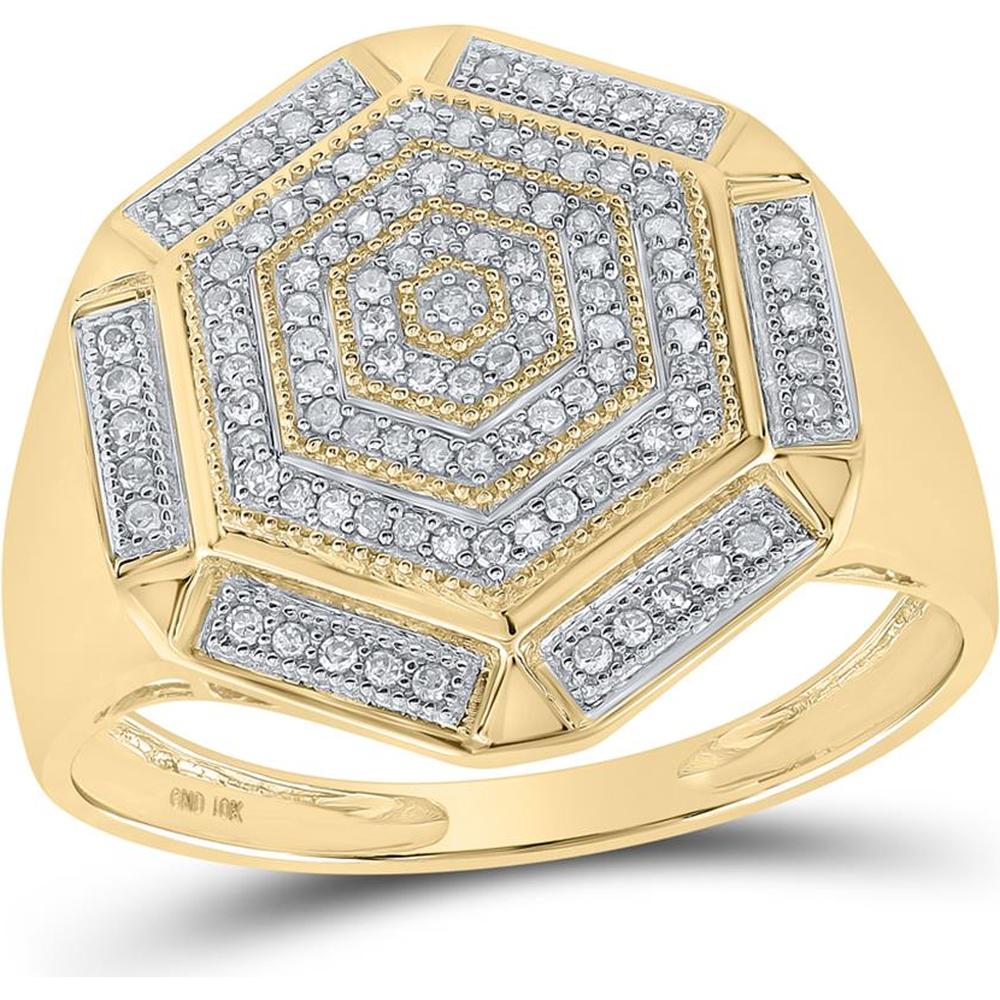 GND 10K Yellow Gold Hexagon Cluster Ring with Pave-Set Round Diamonds - 1/3 Total Carat Weight