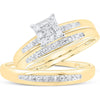 GND 10K Yellow Gold Illusion-Set Round Diamond Solitaire Matching Wedding Ring Set - 1/10 Carat Total Diamond Weight