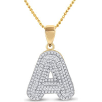 GND 10K Yellow Gold Initial "A" Pendant with Pave-Set Round Diamonds - 1/2 Carat Total Diamond Weight