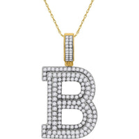 GND 10K Yellow Gold Initial "B" Letter Charm Pendant with Round Prong-Set Diamonds – 2.00 Carat Total Diamond Weight