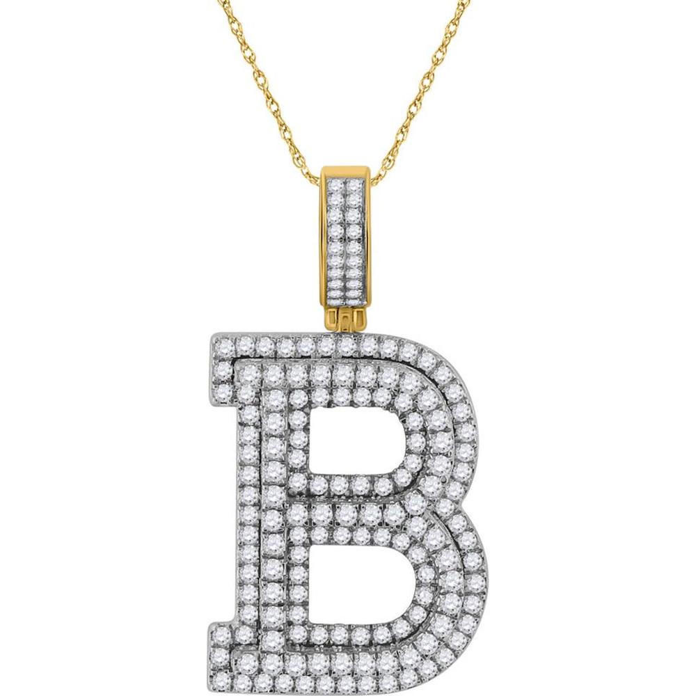 GND 10K Yellow Gold Initial "B" Letter Charm Pendant with Round Prong-Set Diamonds – 2.00 Carat Total Diamond Weight