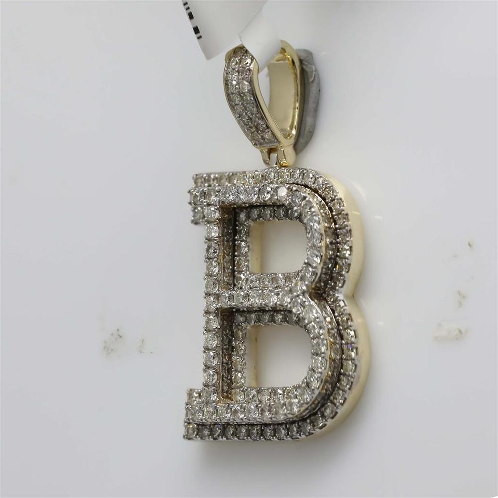 GND 10K Yellow Gold Initial "B" Letter Charm Pendant with Round Prong-Set Diamonds – 2.00 Carat Total Diamond Weight