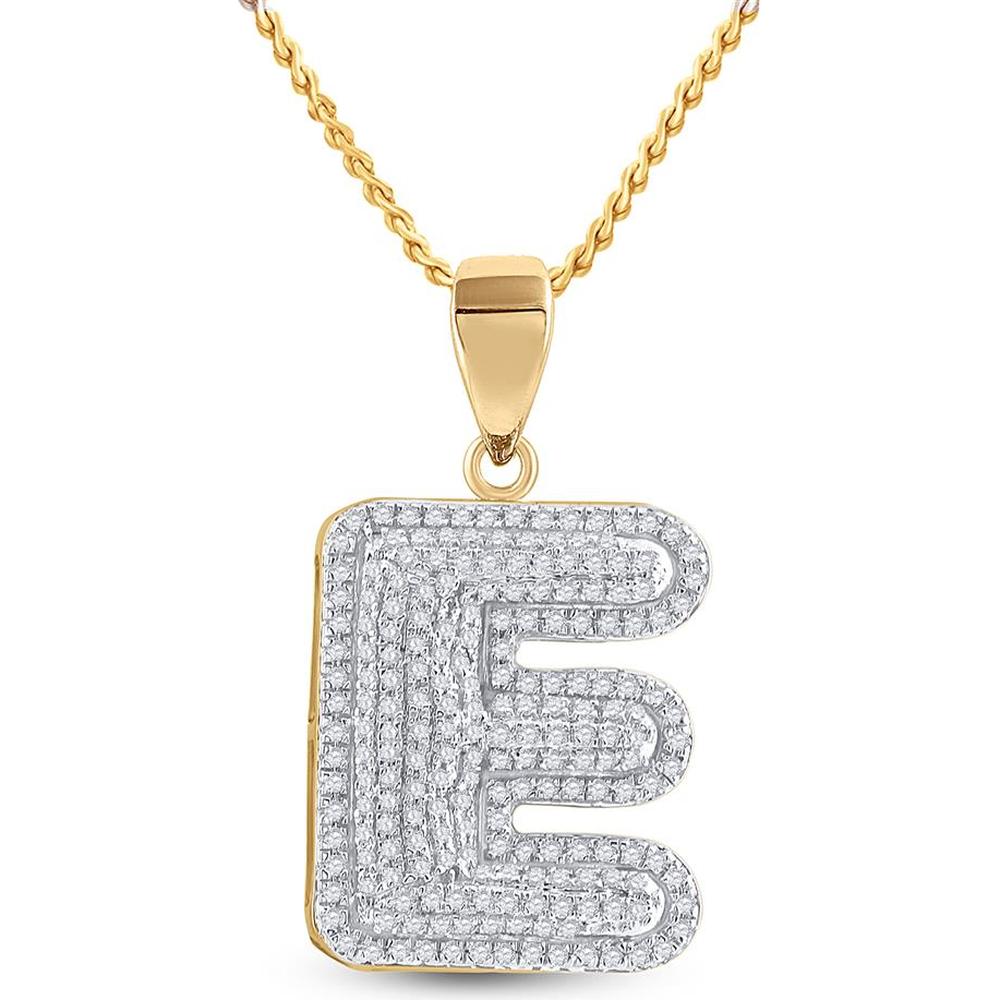 GND 10K Yellow Gold Initial "E" Pendant with Pave Set Round Diamonds - 5/8 Total Carat Weight