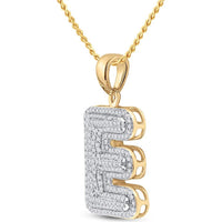 GND 10K Yellow Gold Initial "E" Pendant with Pave Set Round Diamonds - 5/8 Total Carat Weight
