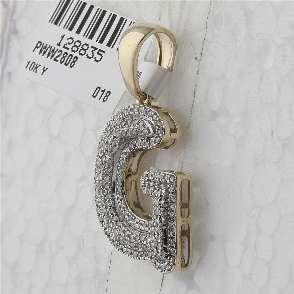 GND 10K Yellow Gold Initial "G" Pendant with Pave-Set Round Diamonds - 0.50 Carat Total Diamond Weight