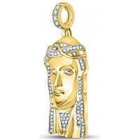 GND 10K Yellow Gold Jesus Face Charm Pendant with Prong-Set Round Diamonds - 1/4 Total Carat Weight