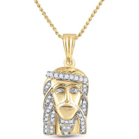 GND 10K Yellow Gold Jesus Face Pendant with 1/3 Carat Total Weight Round Prong-Set Diamonds