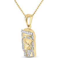 GND 10K Yellow Gold Jesus Face Pendant with 1/3 Carat Total Weight Round Prong-Set Diamonds