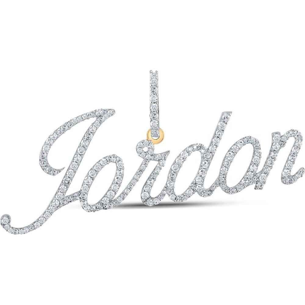 GND 10K Yellow Gold 'Jordan' Name Pendant with Prong-Set Round Diamonds - 0.91 Carat Total Diamond Weight