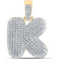 GND 10K Yellow Gold K Letter Bubble Charm Pendant with Pave-Set Round Diamonds - 0.73 Carat Total Diamond Weight