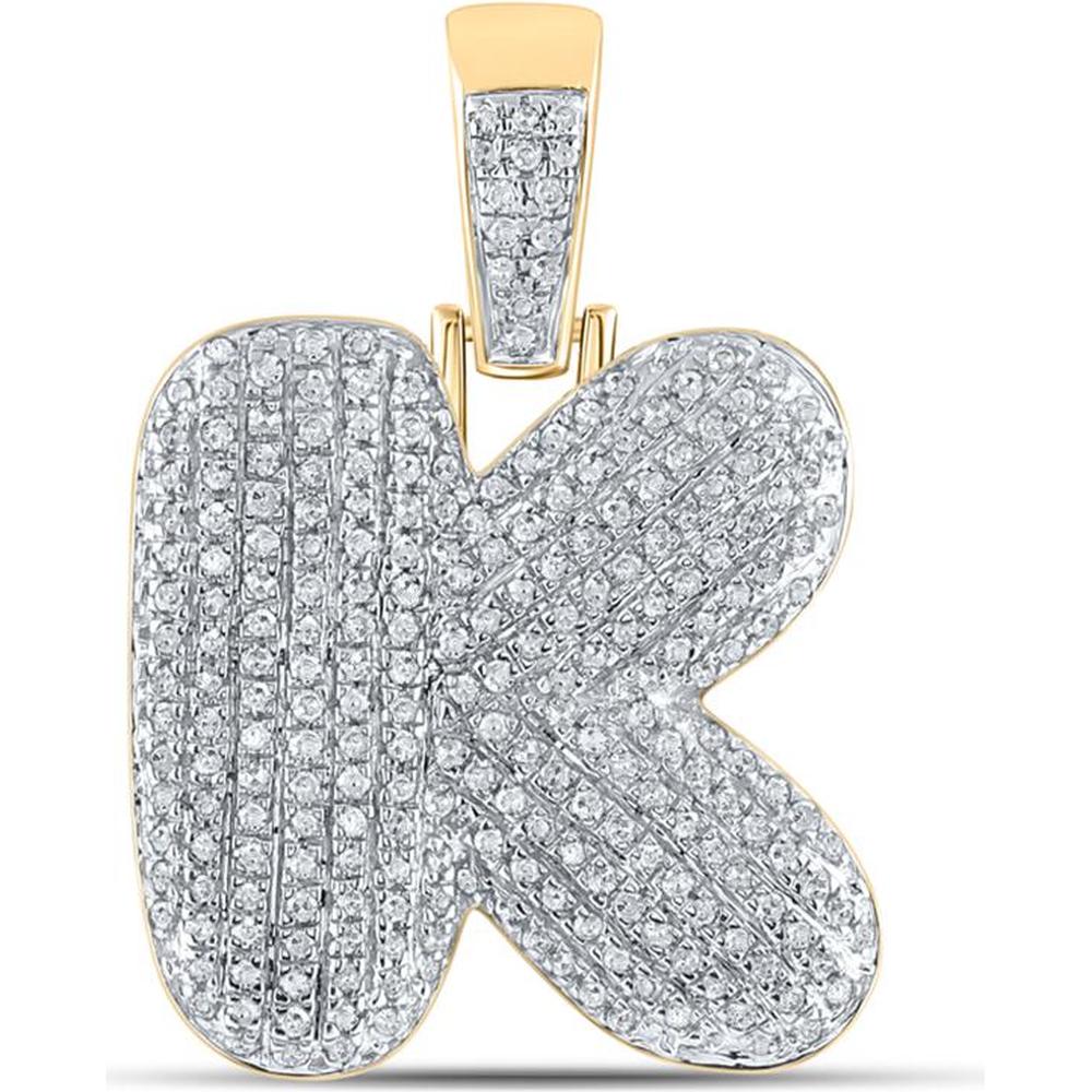 GND 10K Yellow Gold K Letter Bubble Charm Pendant with Pave-Set Round Diamonds - 0.73 Carat Total Diamond Weight