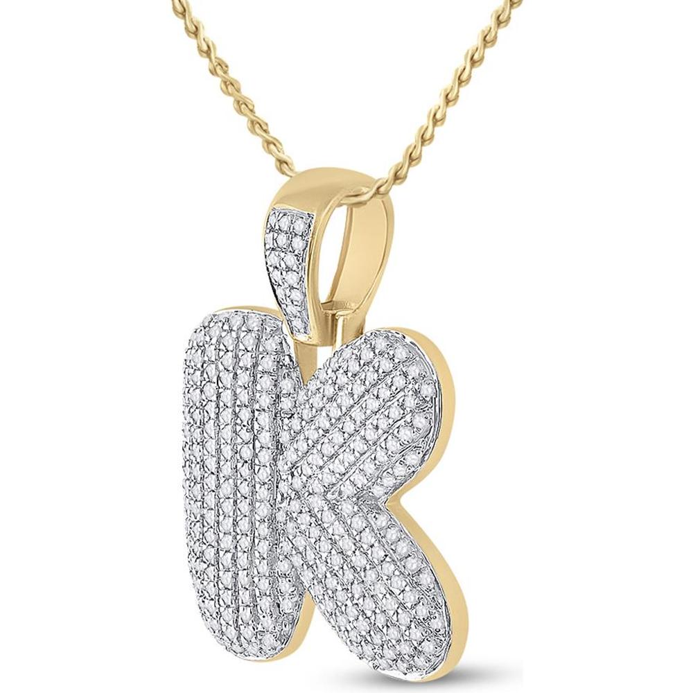 GND 10K Yellow Gold K Letter Bubble Charm Pendant with Pave-Set Round Diamonds - 0.73 Carat Total Diamond Weight
