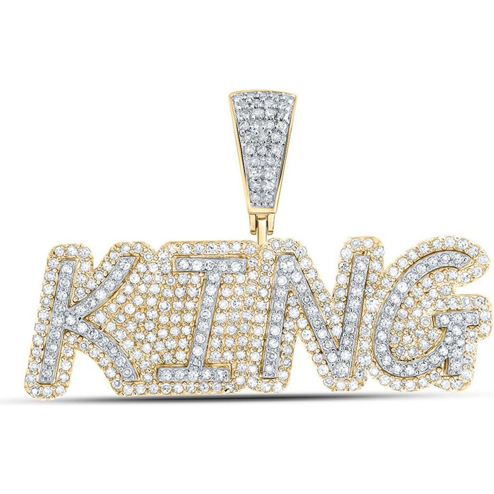 GND 10K Yellow Gold King Charm Pendant with Prong-Set Round Diamonds - 1.04 Carat Total Diamond Weight