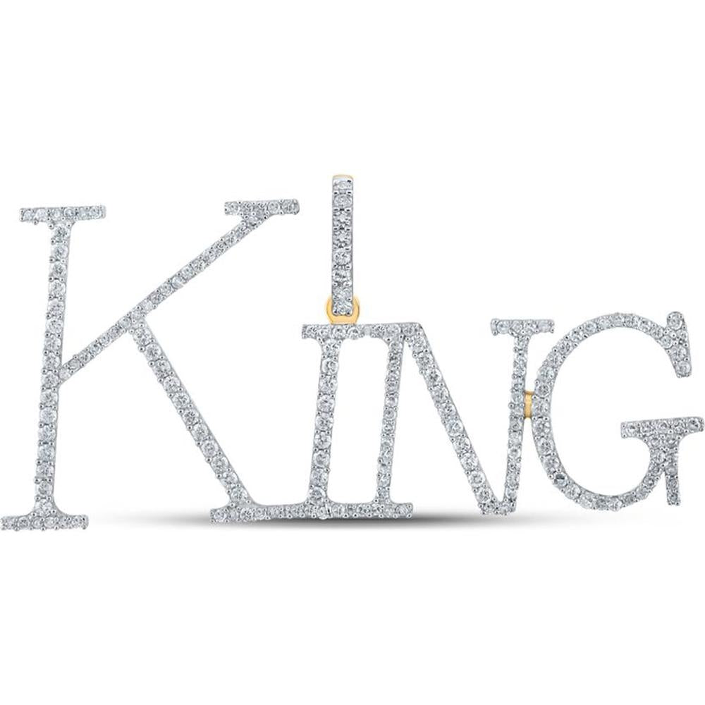 GND 10K Yellow Gold "King" Name Charm Pendant with Prong-Set Round Diamonds - 1.04 Carat Total Diamond Weight