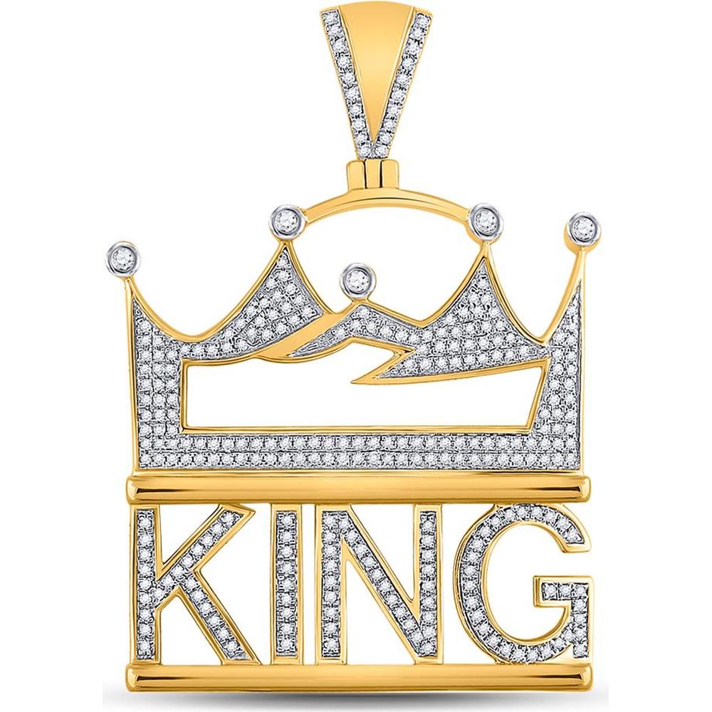 GND 10K Yellow Gold King Phrase Crown Pendant with Round Diamonds - 7/8 Total Carat Weight