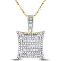 GND 10K Yellow Gold Kite Pendant with Channel-Set Baguette and Pave-Set Round Diamonds - 1.25 Carat Total Diamond Weight