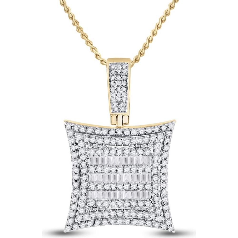 GND 10K Yellow Gold Kite Pendant with Channel-Set Baguette and Pave-Set Round Diamonds - 1.25 Carat Total Diamond Weight