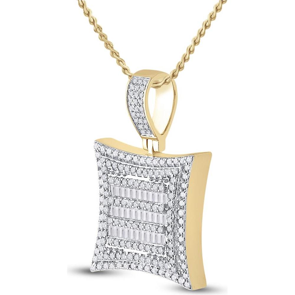 GND 10K Yellow Gold Kite Pendant with Channel-Set Baguette and Pave-Set Round Diamonds - 1.25 Carat Total Diamond Weight