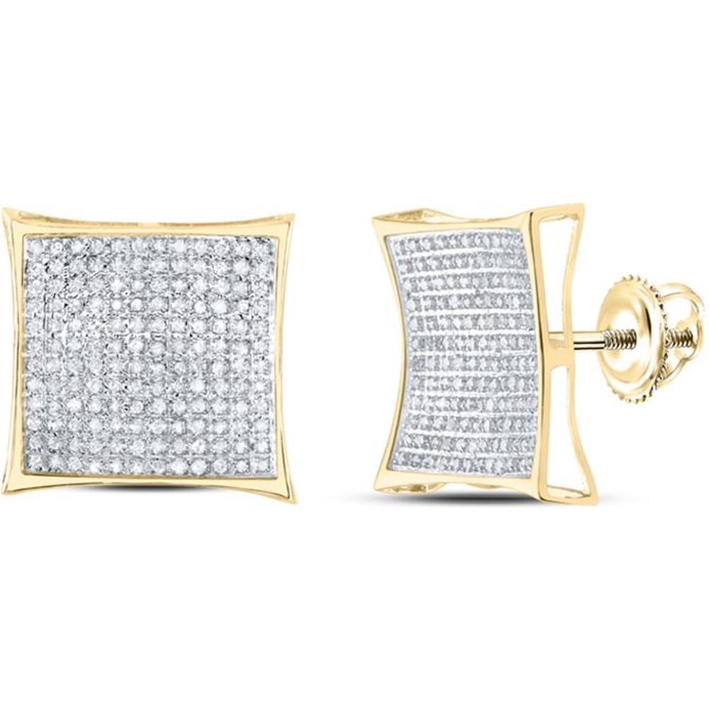 GND 10K Yellow Gold Kite Square Earrings with Pave-Set Round Diamonds - 0.90 Carat Total Diamond Weight
