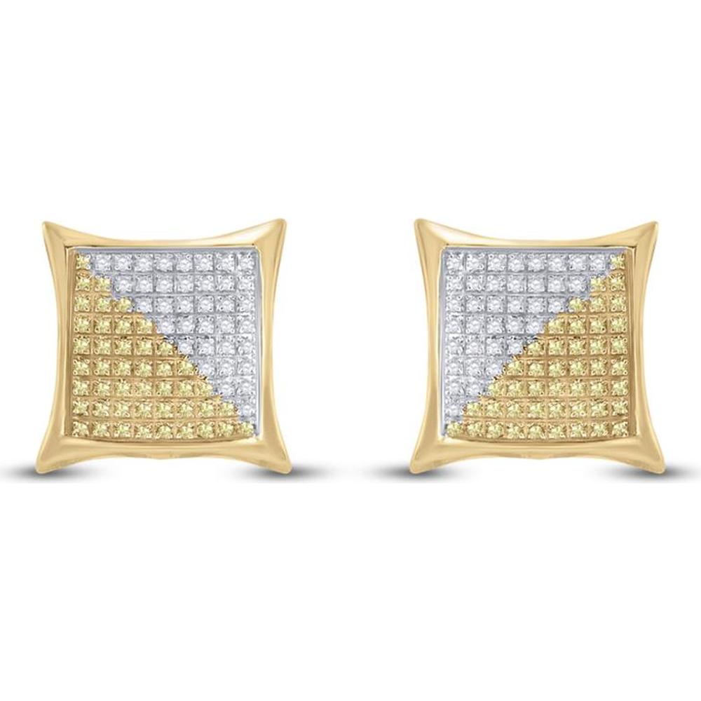 GND 10K Yellow Gold Kite Square Earrings with Pave-Set Yellow and White Diamonds - 0.405 Carat Total Diamond Weight